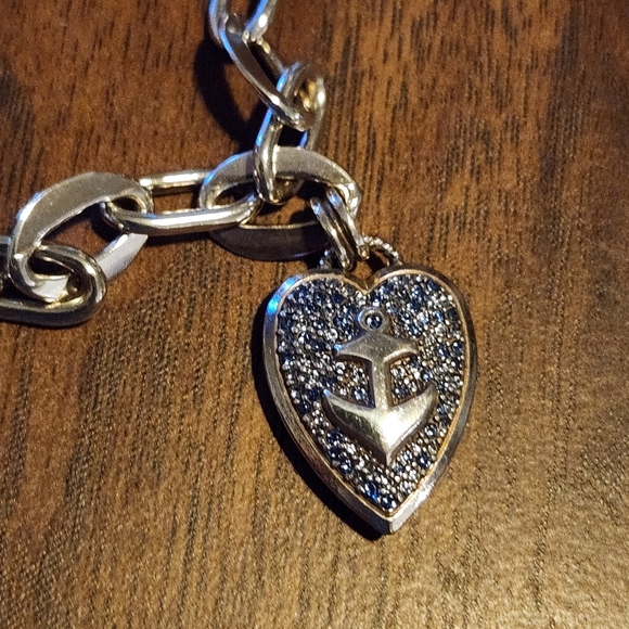 BRIGHTON anchor & sail bracelet Silver blue crystals on anchor pendant NEW SEA - Picture 2 of 5